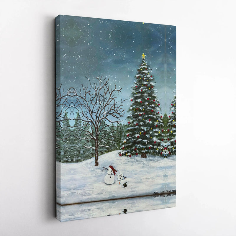 Winter Landscape Snowman Canvas Print, Christmas Snowman Canvas Wall Art, Holiday Scene Canvas Art, Comfy Winter Wall Decor, Xmas Home Present