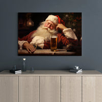 Humorous Holiday Wall Art Canvas, Sleeping Santa Claus Drinking Beer Canvas Print, Humorous Christmas Wall Decor, Holiday Present for Men