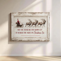 Santa Claus Sleigh Reindeer Holiday Quote Print, Christmas Wall Art Canvas, Farmhouse Christmas Canvas, Festive Winter Wall Decor