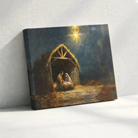 Christian Christmas Wall Art, Holy Family Nativity Scene Canvas Print, Bethlehem Manger Oil Painting Decor, Religious Holiday Present