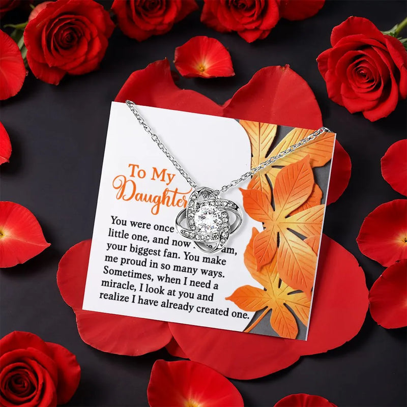 Cubic Zirconia Love Knot Pendant, Daughter Love Knot Necklace, Gold Finish Necklace, Heartfelt Birthday Christmas Jewelry Present for Her