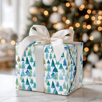 Blue Green Christmas Gift Wrap, Watercolor Pine Forest Wrapping Paper, Winter Tree Pattern Wrapping Paper, Holiday Season Present Wrap