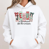 Christian Christmas Hoodie, Jesus Is the Reason for the Season Hoodie, Plaid Candy Cane Holiday Sweatshirt, Faith Christmas Hooded Sweater