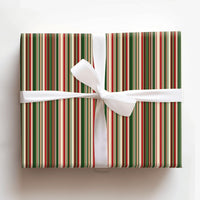 Red Green Cream Gift Wrap, Classic Striped Christmas Wrapping Paper, Vertical Stripe Holiday Wrapping Paper Roll, Traditional Xmas Gift Wrap