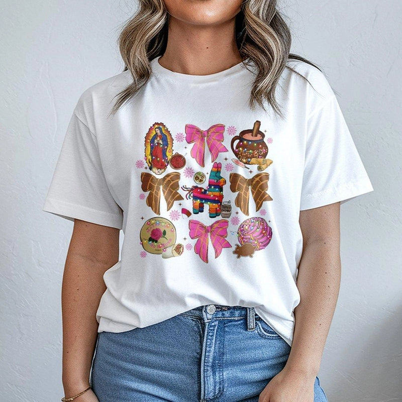 Piñata and Pan Dulce Holiday Graphic Tee, Mexican Christmas T-Shirt, Coquette Latina Festive Shirt, Feliz Navidad Cultural Foodie Tee, Present