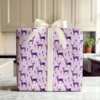 Winter Stag Gift Wrap, Purple Reindeer Christmas Wrapping Paper, Lavender Holiday Deer Gift Wrap, Elegant Festive Winter Wrapping Paper
