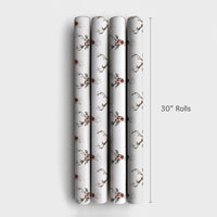 Red Nosed Deer Gift Wrap, Watercolor Reindeer Wrapping Paper, Adorable Christmas Reindeer Wrapping Paper, Whimsical Holiday Gift Wrap Roll