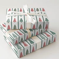Red Green Pine Tree Gift Wrap, Striped Christmas Tree Wrapping Paper, Classic Holiday Present Paper, Traditional Striped Gift Wrapping Paper
