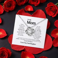 Mother Knot Necklace, Mom Love Knot Necklace, CZ Crystal Pendant Necklace, Rotating Rose Gift Box Birthday Christmas Present for Mom