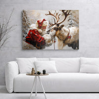 Snowy Forest Christmas Canvas Print, Santa Claus Reindeer Canvas Wall Art, Winter Scene Canvas Art, Festive Holiday Xmas Home Wall Decor