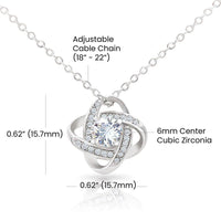 CZ Crystal Love Knot Pendant, Mom Love Knot Necklace, Rotating Rose Gift Box Jewelry, White Gold Knot Necklace, Christmas Present for Mom