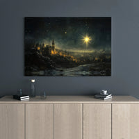 Nativity Night City Scene Canvas Wall Art, Star of Bethlehem Canvas Print, Religious Christian Canvas Decor, Sacred Christmas Season Present