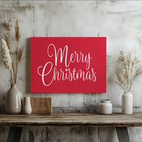Red Cursive Script Typography Canvas Print, Merry Christmas Canvas Wall Art, Festive Holiday Canvas Sign, Seasonal Home Decor Xmas Present