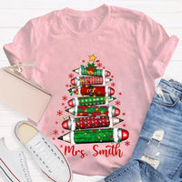 Custom Name Christmas Tree Shirt, Personalized Christmas Tree T-Shirt, Colored Pencil Christmas Tree Tee, Holiday Teacher Xmas Shirt