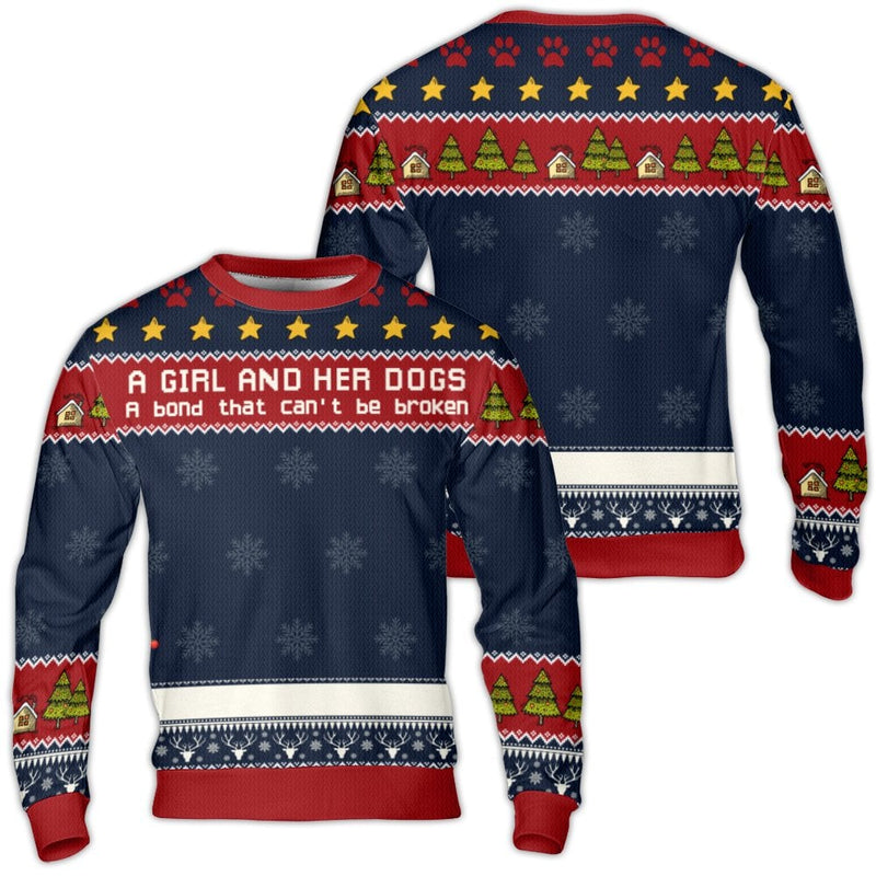 A Girl and Her Dogs Fair Isle Sweater, Dog Mom Ugly Christmas Sweater, Humorous Dog Lover Holiday Sweater, Festive Puppy Xmas Sweatshirt Present