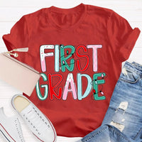 Custom Holiday Font 1st Grade Tee, Personalized First Grade Christmas Shirt, Teacher Student Xmas T-Shirt, Christmas Grade Shirt