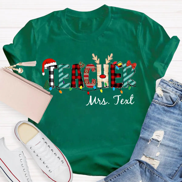 Custom Name Holiday Educator Shirt, Personalized Christmas Teacher T-Shirt, Festive Winter Graphic Tee, Christmas Teacher Pre