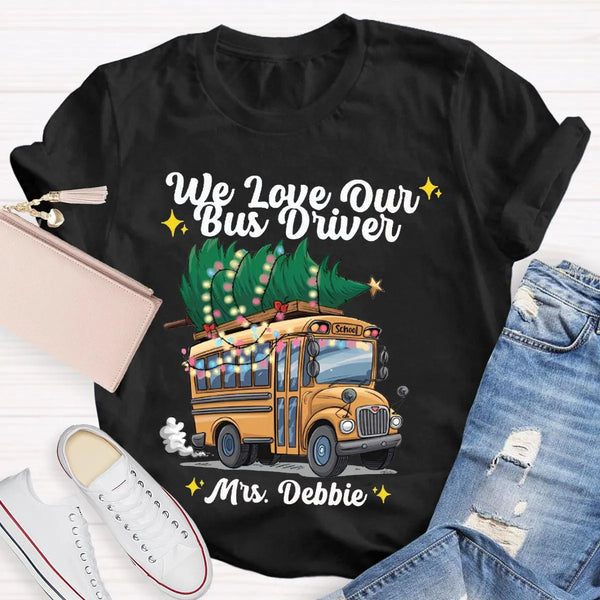 Custom Name Bus Driver Shirt, Personalized School Bus Christmas Tree T-Shirt, Holiday School Bus Tee, Christmas Tree Graphic 