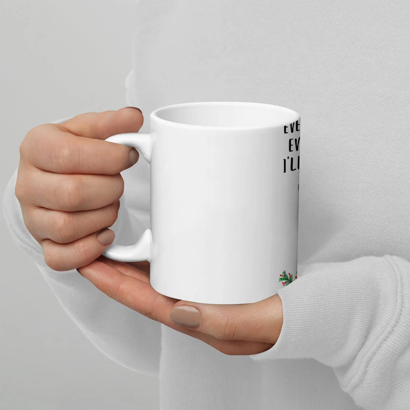 Holiday Pine Candy Cane Mug, Christmas Wreath Coffee Mug, Festive Xmas Botanical Cup, Winter Season Ceramic Mug Present
