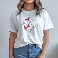 Adorable Santa Hat Pittie Puppy Graphic Tee, Pitbull Christmas T-Shirt, Holiday Dog Mom Dad Shirt, Festive Dog Lover Xmas Graphic Tee