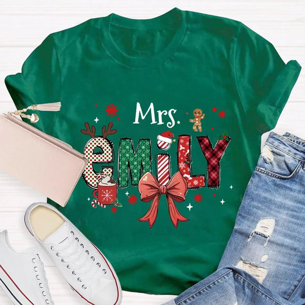 Custom Name Letter Holiday Shirt, Personalized Christmas T-Shirt, Matching Family Xmas Tee, Merry Christmas Present for Famil