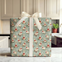 Woodland Rabbit Holiday Gift Wrap, Vintage Christmas Bunny Wrapping Paper, Sage Green Winter Wrapping Paper, Rustic Holiday Gift Wrap Roll