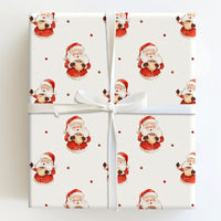Comfy Hot Cocoa Christmas Gift Wrap, Watercolor Santa Wrapping Paper, Adorable Santa Claus Present Wrap, Rustic Holiday Packaging Roll