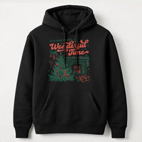Retro Fireplace Pine Tree Sweatshirt, Most Wonderful Time Christmas Hoodie, Comfy Holiday Cabin Pullover, Winter Xmas Graphic Hoodie