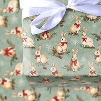 Woodland Rabbit Holiday Gift Wrap, Vintage Christmas Bunny Wrapping Paper, Sage Green Winter Wrapping Paper, Rustic Holiday Gift Wrap Roll