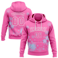 Personalized Name Number Holiday Sweatshirt, Custom Pink Christmas Snowflake Hoodie, Festive Winter Pullover Hoodie, Custom Xmas Present Hoodie