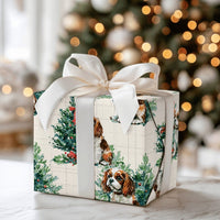 Christmas Tree Dog Gift Wrap, Cavalier King Charles Wrapping Paper, Watercolor Spaniel Wrapping Paper, Holiday Dog Lover Gift Wrapping Paper