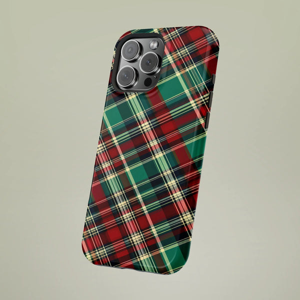 Red Green Holiday Plaid Case, Christmas Tartan Plaid Phone Case iPhone, Festive Buffalo Check iPhone Cover, Dual Layer Tough 