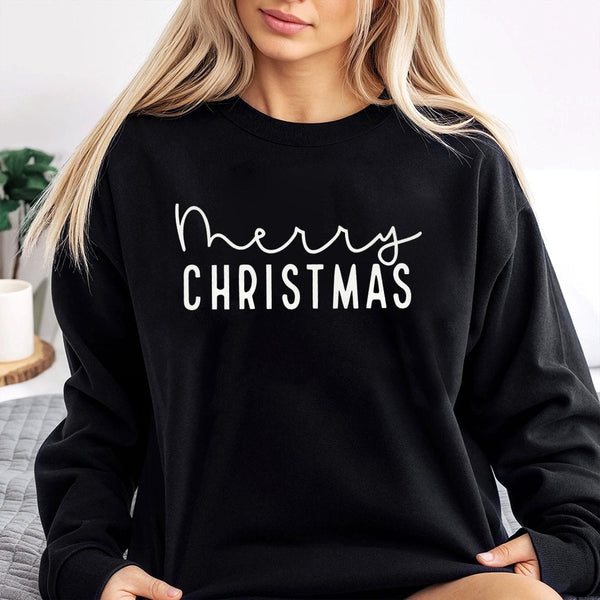 Minimalist Holiday Typography Crewneck, Merry Christmas Sweatshirt, Retro Christmas Sweater, Comfy Xmas Pullover, Christmas S