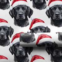 Santa Hat Dog Gift Wrap, Black Labrador Wrapping Paper, Watercolor Black Lab Holiday Wrapping Paper, Christmas Pet Lover Present Gift Wrap