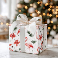 Flamingo Poinsettia Gift Wrap, Tropical Christmas Wrapping Paper, Pink Flamingo Holiday Wrapping Paper, Festive Winter Gift Wrap Roll