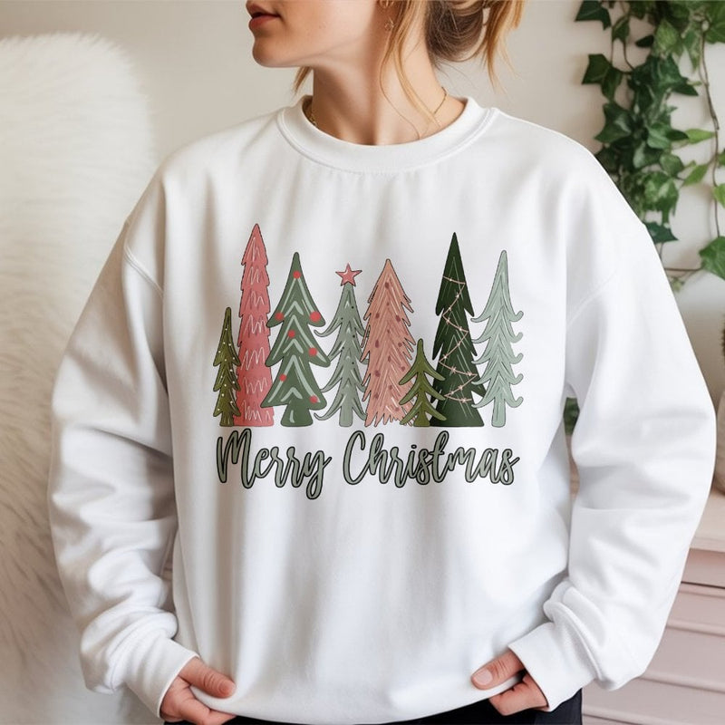 Minimalist Forest Pine Tree Sweatshirt, Merry Christmas Tree Sweatshirt, Comfy Holiday Graphic Crewneck, Winter Nature Sweatshirt, Xmas Present