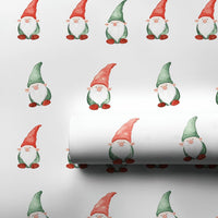 Red Green Holiday Gift Wrap, Watercolor Christmas Gnome Wrapping Paper, Adorable Gnome Pattern Wrapping Paper, Festive Xmas Gift Wrap