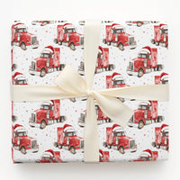 Santa Hat Trucker Gift Wrap, Semi Truck Christmas Wrapping Paper, Transportation Big Rig Wrapping Paper, Holiday Present Paper for Driver