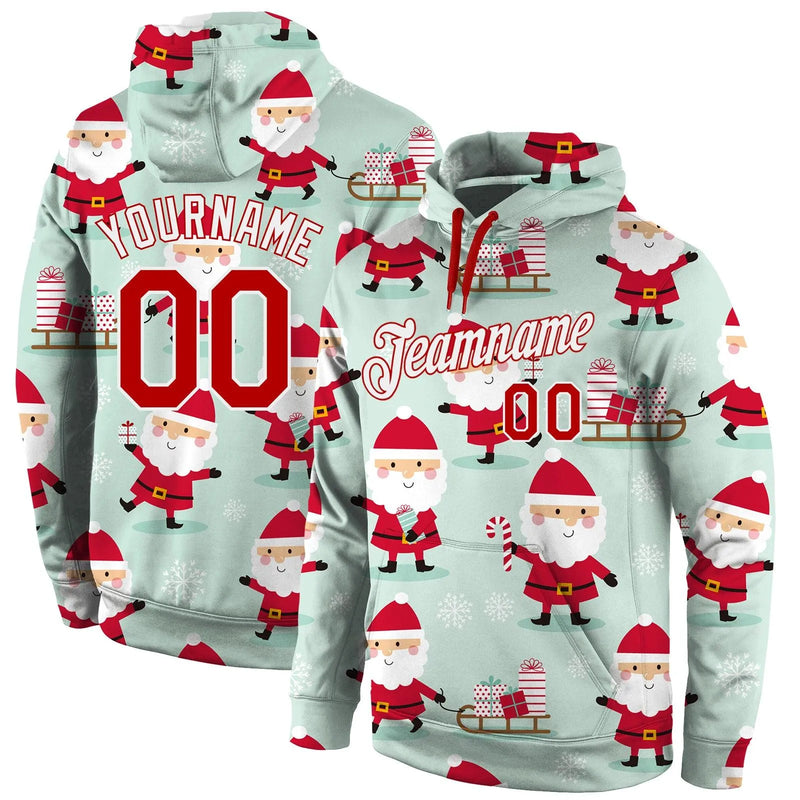 Personalized Santa Pattern Sweatshirt, Custom Christmas Sports Hoodie, Ugly Christmas Holiday Pullover Hoodie, Sports Fan Present