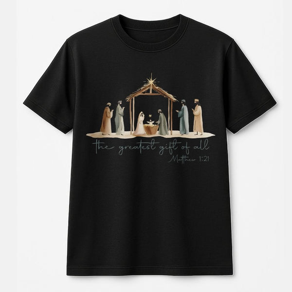The Greatest Present of All Shirt, Nativity Scene T-Shirt, Christian Christmas Tee, Religious Holiday Graphic T-Shirt, Faith 