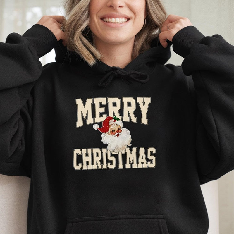 Retro Merry Christmas Sweatshirt, Vintage Santa Claus Hoodie, Adorable Santa Graphic Pullover Hoodie, Comfy Xmas Holiday Hoodie, Present for Her
