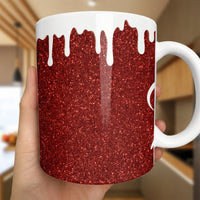 Dripping White Paint Effect Coffee Mug, Red Glitter Print Ceramic Mug, Sparkle Aesthetic Drinkware Mug, Glam Holiday Christmas Present for Her