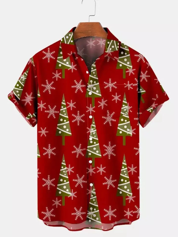 Snowflake Holiday Aloha Shirt, Christmas Tree Hawaiian Shirt, Festive Xmas Party Button Up, Tropical Winter Graphic Shirt, Present for Him
