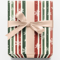 Festive Winter Gift Wrap, Snowflake and Stripes Christmas Wrapping Paper, Holiday Striped Wrapping Paper Roll, Xmas Present Gift Wrap
