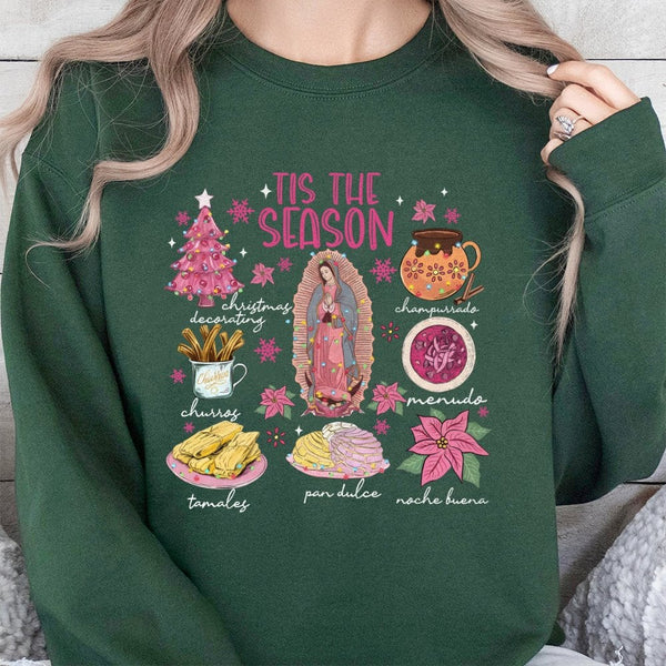 Tamales Holiday Graphic Crewneck, Tis the Season Mexican Food Sweatshirt, Feliz Navidad Mexican Christmas Pullover, Latina Xm