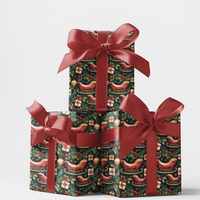 Red Gold Holiday Gift Wrap, Gilded Sleigh Christmas Wrapping Paper, Festive Sleigh Wrapping Paper, Vintage Christmas Present Wrapping Paper