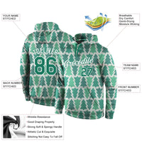 Kelly Green White Geometric Holiday Sweatshirt, Custom Christmas Tree Pullover Hoodie, Personalized Name Number Xmas Sports Hoodie