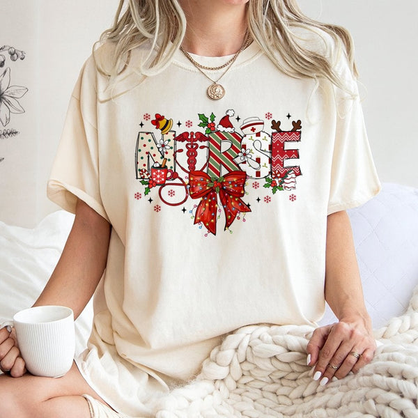 Festive Holiday Medical Graphic Tee, Christmas Nurse Stethoscope T-Shirt, RN LPN Nursing Student Xmas Shirt, Healthcare Prese
