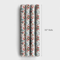 Botanical Pine Floral Christmas Gift Wrap, Watercolor Santa Wrapping Paper, Traditional Santa Claus Wrapping Paper