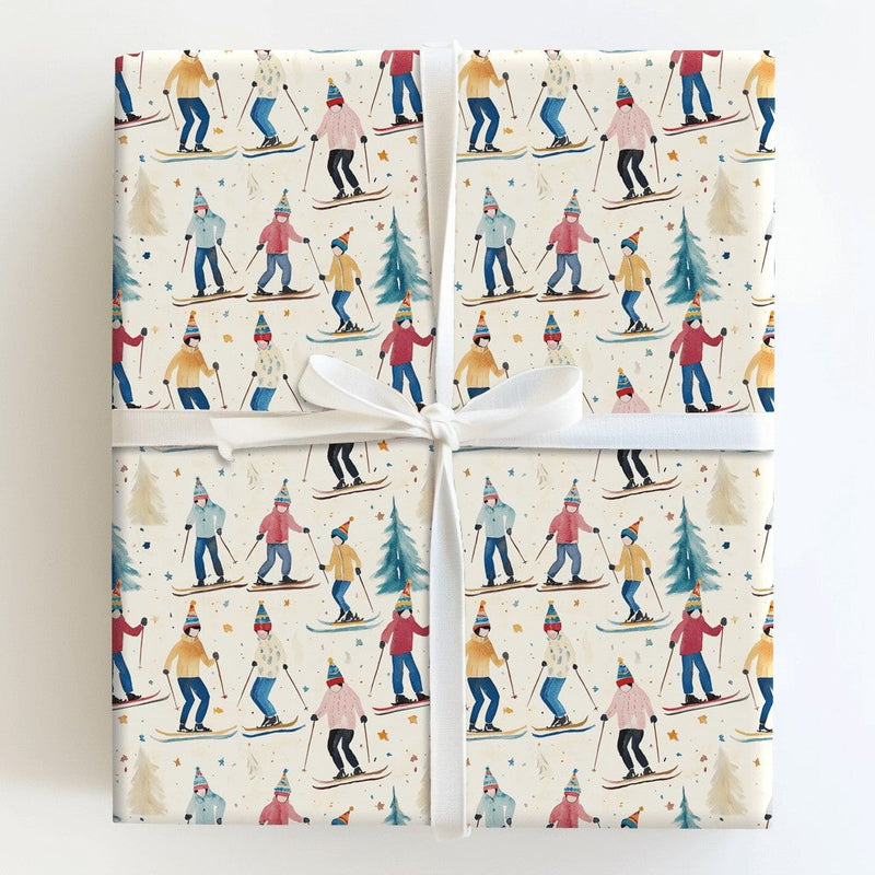 Watercolor Alpine Ski Gift Wrap, Winter Skiers Wrapping Paper, Snowy Winter Present Paper, Holiday Skiing Gift Wrap, Skier Christmas Present